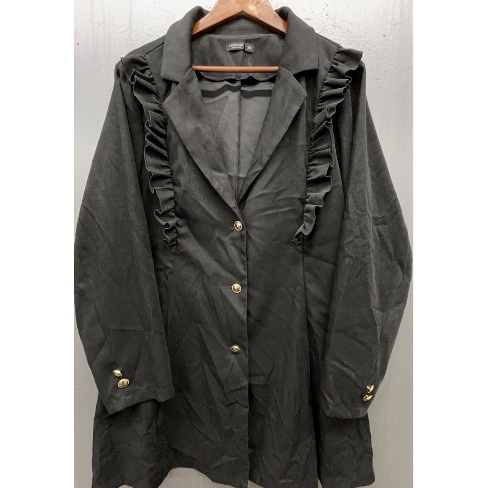 SHEIN Curve‎ Jacket Women 3XL Black Ruffled Button Down Long Blazer